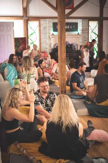 Retreat participants gathered together in the great room at Golden Pine Village